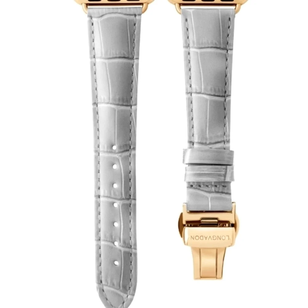 Watchband Womens Gray Leather Apple Compatible Series 1-9, Ultra 2 Longvadon
